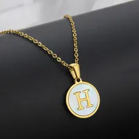 Titanium Steel 18K Gold Plated Simple Style Plating Inlaid Shell Letter Necklace sku image 7