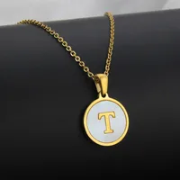 Titanium Steel 18K Gold Plated Simple Style Plating Inlaid Shell Letter Necklace sku image 13