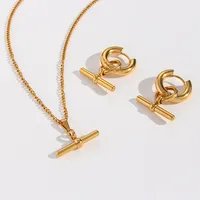 304 Stainless Steel 18K Gold Plated Vintage Style Plating Geometric Pendant Necklace Hoop Earrings main image 1