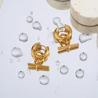 304 Stainless Steel 18K Gold Plated Vintage Style Plating Geometric Pendant Necklace Hoop Earrings main image 4