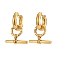 304 Stainless Steel 18K Gold Plated Vintage Style Plating Geometric Pendant Necklace Hoop Earrings sku image 1