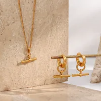 304 Stainless Steel 18K Gold Plated Vintage Style Plating Geometric Pendant Necklace Hoop Earrings main image 3