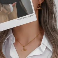 304 Stainless Steel 18K Gold Plated Vintage Style Plating Geometric Pendant Necklace Hoop Earrings main image 5