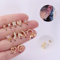 1 Pair Ear Cartilage Rings & Studs Sweet Geometric 316 Stainless Steel  Copper Zircon main image 1