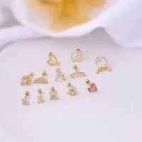 1 Pair Ear Cartilage Rings & Studs Sweet Geometric 316 Stainless Steel  Copper Zircon main image 3