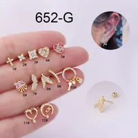 1 Pair Ear Cartilage Rings & Studs Sweet Geometric 316 Stainless Steel  Copper Zircon sku image 12