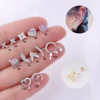 1 Pair Ear Cartilage Rings & Studs Sweet Geometric 316 Stainless Steel  Copper Zircon main image 5