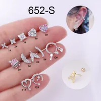 1 Pair Ear Cartilage Rings & Studs Sweet Geometric 316 Stainless Steel  Copper Zircon sku image 5