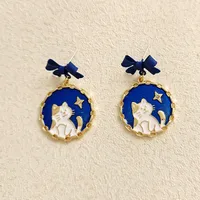 Retro Round Cat Bow Knot Alloy Enamel Stoving Varnish Earrings main image 2