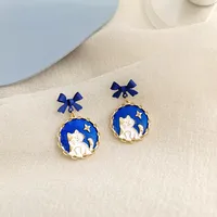 Retro Round Cat Bow Knot Alloy Enamel Stoving Varnish Earrings main image 1