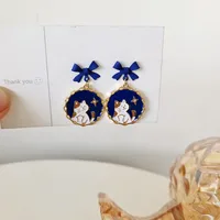 Retro Round Cat Bow Knot Alloy Enamel Stoving Varnish Earrings main image 3