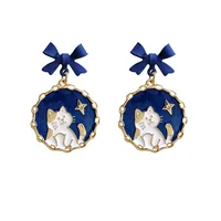 Retro Round Cat Bow Knot Alloy Enamel Stoving Varnish Earrings main image 4