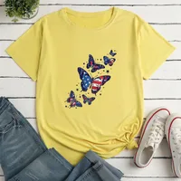 Women's T-shirt Short Sleeve T-shirts Printing Fashion American Flag Butterfly main image 6