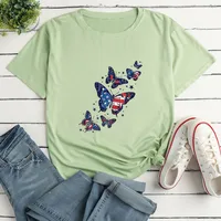 Women's T-shirt Short Sleeve T-shirts Printing Fashion American Flag Butterfly main image 4