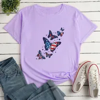 Women's T-shirt Short Sleeve T-shirts Printing Fashion American Flag Butterfly main image 8