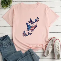 Women's T-shirt Short Sleeve T-shirts Printing Fashion American Flag Butterfly main image 3
