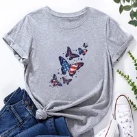Women's T-shirt Short Sleeve T-shirts Printing Fashion American Flag Butterfly main image 2