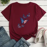 Women's T-shirt Short Sleeve T-shirts Printing Fashion American Flag Butterfly sku image 6