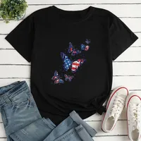 Women's T-shirt Short Sleeve T-shirts Printing Fashion American Flag Butterfly sku image 11