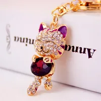 Cute Diamond Lucky Cat Bag Accessories Cat Metal Pendant Key Chain For Women sku image 4