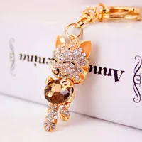Cute Diamond Lucky Cat Bag Accessories Cat Metal Pendant Key Chain For Women sku image 5