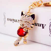 Cute Diamond Lucky Cat Bag Accessories Cat Metal Pendant Key Chain For Women sku image 7