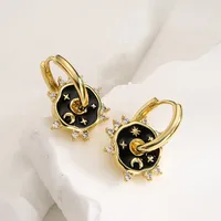 Fashion Star Moon Copper Dangling Earrings Inlay Zircon Copper Earrings main image 5