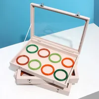 Simple Style Solid Color Wood Metal Button Jewelry Boxes main image 1