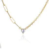 Fashion Heart Shape Metal Chain Zircon Necklace sku image 1