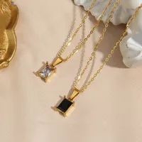 Wholesale Jewelry Glam Square 304 Stainless Steel Zircon 18K Gold Plated Plating Necklace main image 4