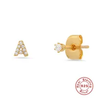 1 Pair 925 Sterling Silver Zircon Letter Ear Studs main image 1