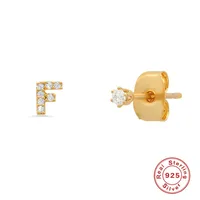 1 Pair 925 Sterling Silver Zircon Letter Ear Studs sku image 6