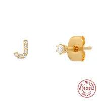 1 Pair 925 Sterling Silver Zircon Letter Ear Studs sku image 5