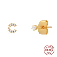 1 Pair 925 Sterling Silver Zircon Letter Ear Studs sku image 1