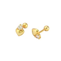 Simple Style Heart Shape Sterling Silver Ear Studs Plating Metal Rhinestone 925 Silver Earrings main image 4