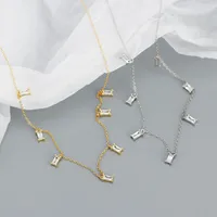 925 Sterling Silver Zircon Plating Square Necklace main image 2