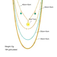 Wholesale Jewelry Vintage Style Geometric Stainless Steel Turquoise 18K Gold Plated Gold Plated Layered Necklaces main image 2