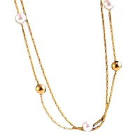 Stainless Steel 18K Gold Plated Simple Style Gold Plated Geometric Pearl Layered Necklaces main image 2