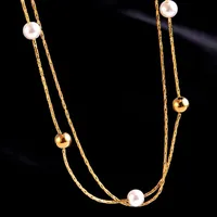 Stainless Steel 18K Gold Plated Simple Style Gold Plated Geometric Pearl Layered Necklaces main image 5