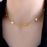 Stainless Steel 18K Gold Plated Simple Style Gold Plated Geometric Pearl Layered Necklaces main image 4