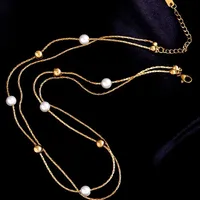 Stainless Steel 18K Gold Plated Simple Style Gold Plated Geometric Pearl Layered Necklaces main image 3