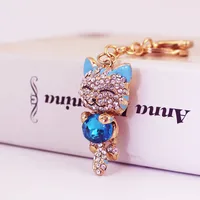 Cute Diamond Lucky Cat Bag Accessories Cat Metal Pendant Key Chain For Women sku image 9