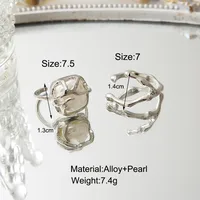 Simple Style Square Heart Shape Alloy Plating Pearl Open Ring main image 3