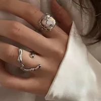 Simple Style Square Heart Shape Alloy Plating Pearl Open Ring main image 1