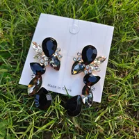 Retro Water Droplets Inlay Alloy Rhinestones Earrings sku image 6