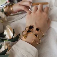 Retro Triangle Square 304 Stainless Steel 18K Gold Plated Bangle In Bulk main image 1