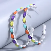 Retro Round Synthetic Resin Alloy Inlay Turquoise Ear Studs 1 Pair main image 1