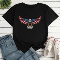 Women's T-shirt Short Sleeve T-shirts Printing Fashion American Flag Eagle sku image 11