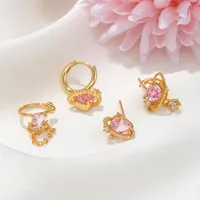 Casual Heart Shape Brass Gem Drop Earrings Ear Studs In Bulk main image 3