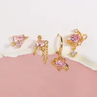 Casual Heart Shape Brass Gem Drop Earrings Ear Studs In Bulk main image 5